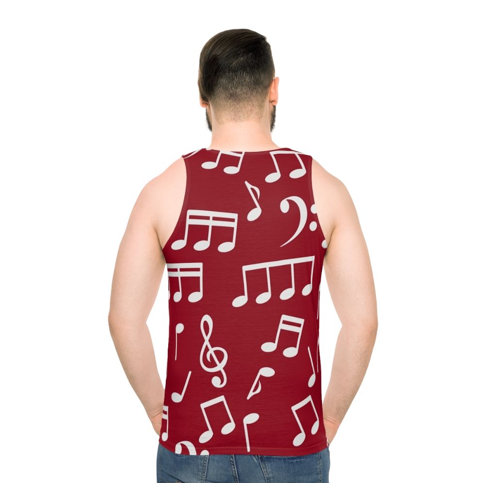 White music notes unisex tank top with red background