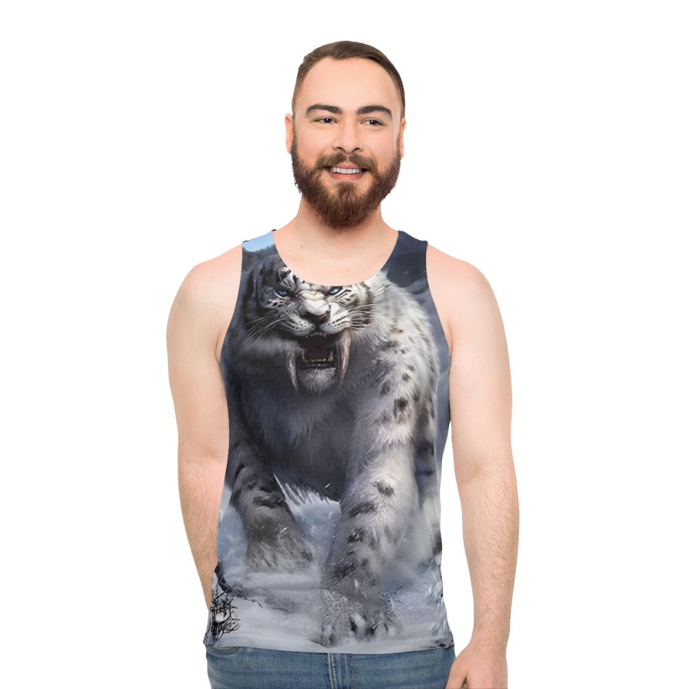 White sabertooth tiger legendary animal unisex tank top
