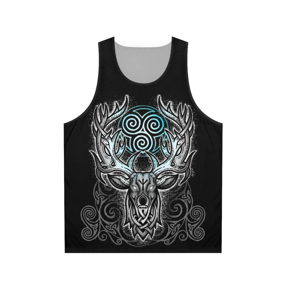 White stag unisex tank top with celtic runes and fantasy design