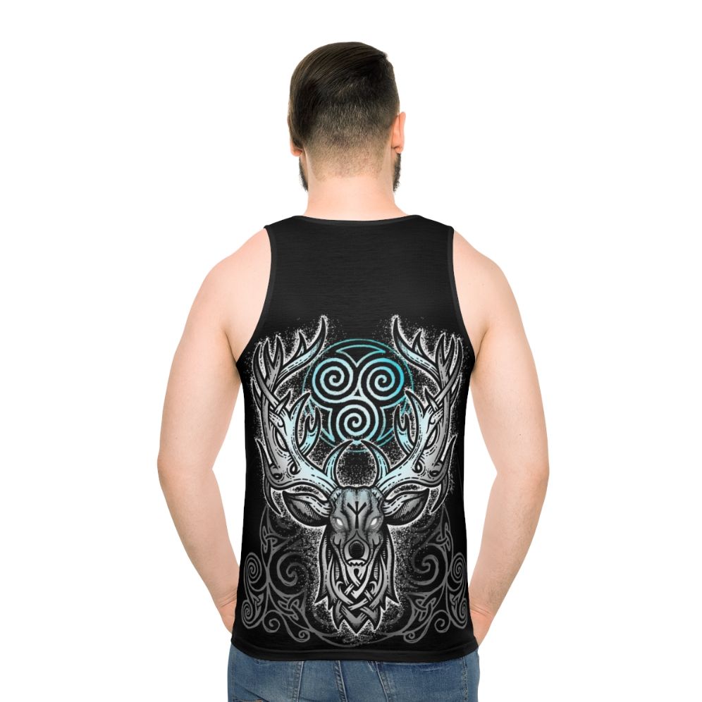 White stag unisex tank top with celtic runes and fantasy design