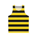 Wide horizontal yellow and black striped unisex tank top