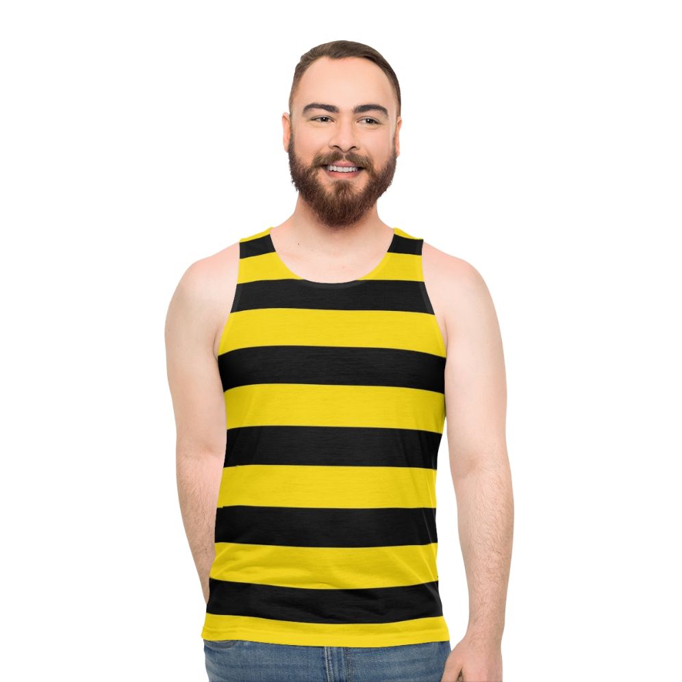 Wide horizontal yellow and black striped unisex tank top