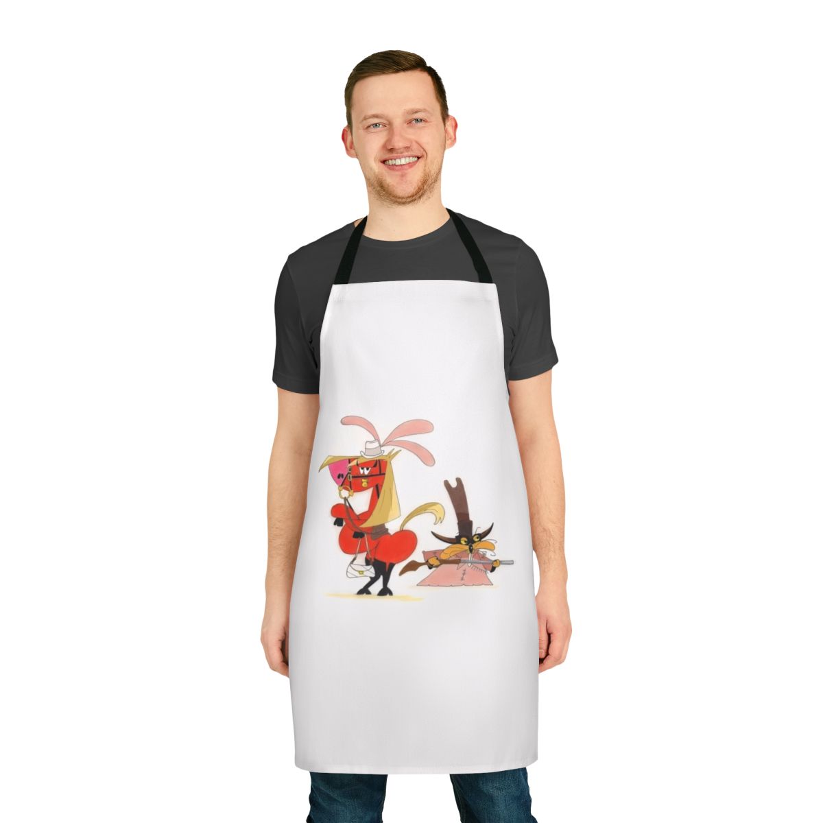 Illustration of a horse and marmot in a wild west setting, shown on a durable cotton apron