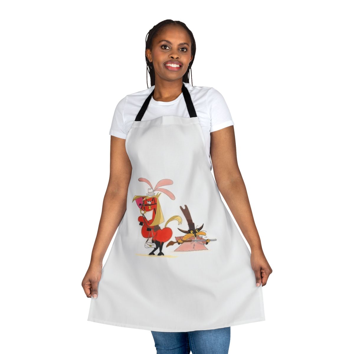 Illustration of a horse and marmot in a wild west setting, shown on a durable cotton apron