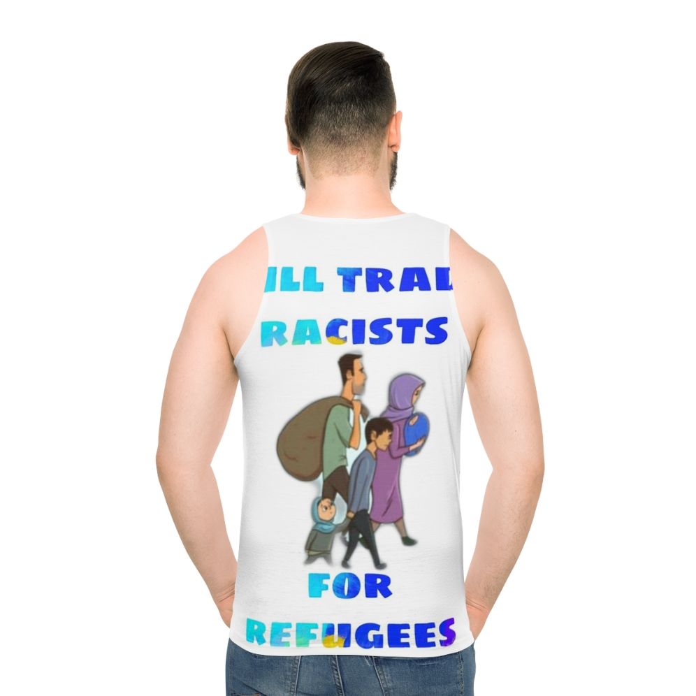 Unisex tank top with anti-racism message