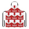 Red apron with Winfield branding and design, perfect for smoking and chilling