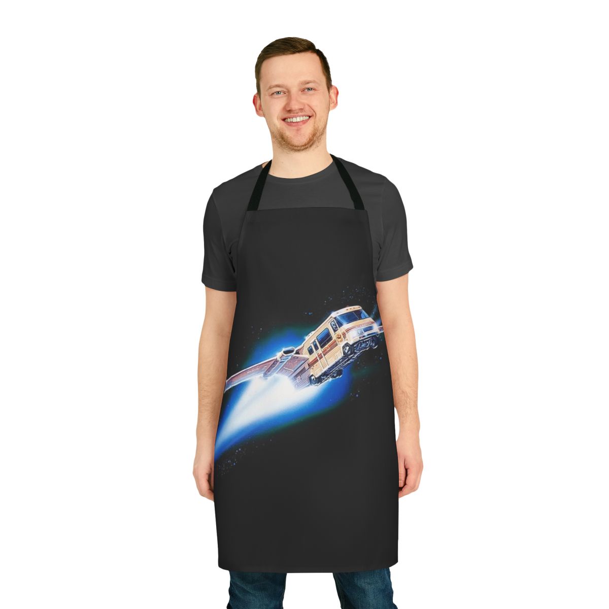 Spaceballs-inspired apron featuring a Winnebago spaceship design