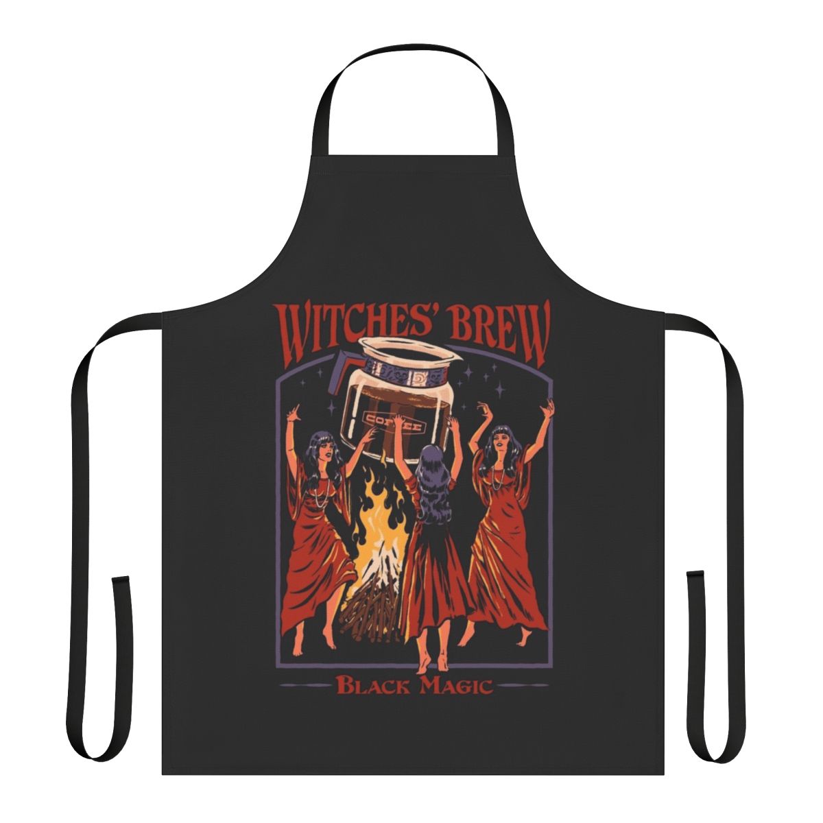 Witchy Brews Apron - Retro, Vintage Horror Caffeine Cooking Apron with Steven Rhodes Occult Artwork