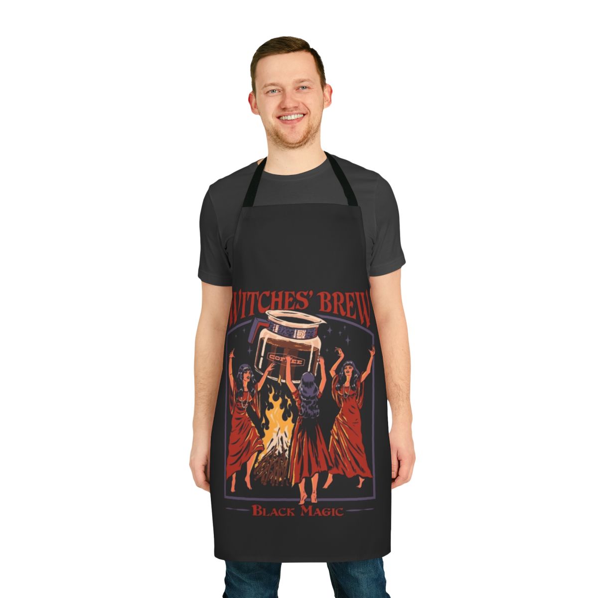Witchy Brews Apron - Retro, Vintage Horror Caffeine Cooking Apron with Steven Rhodes Occult Artwork