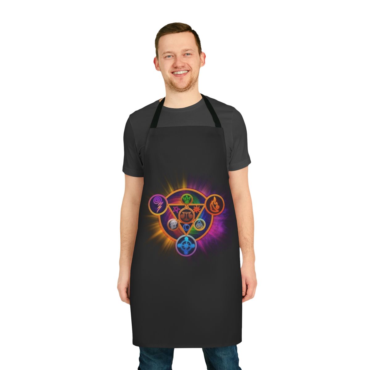 Wizard101-themed apron with custom wizard school design