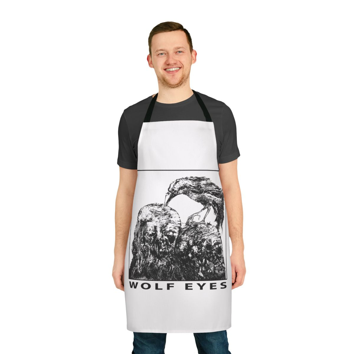 Wolf Eyes Burned Mind themed music apron featuring a graphic design inspired by the experimental noise band