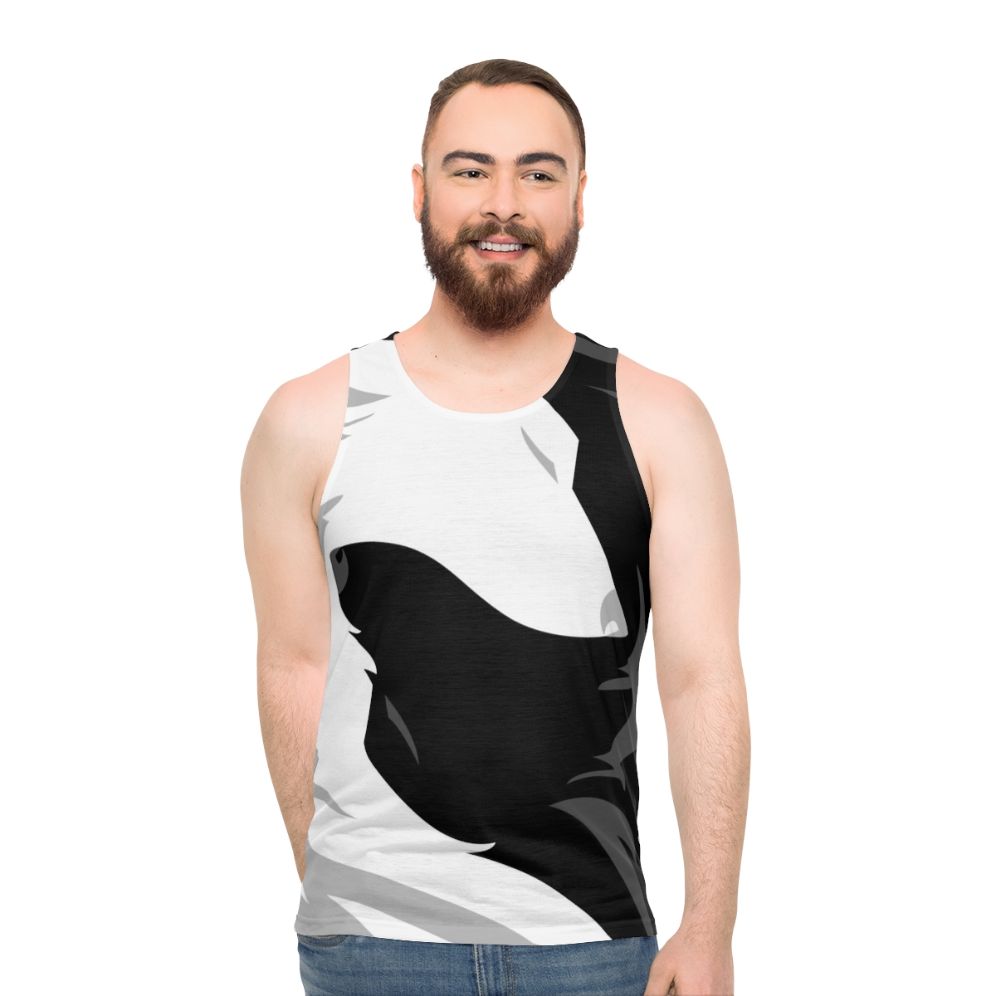 Wolf love unisex tank top, minimalist black and white graphic