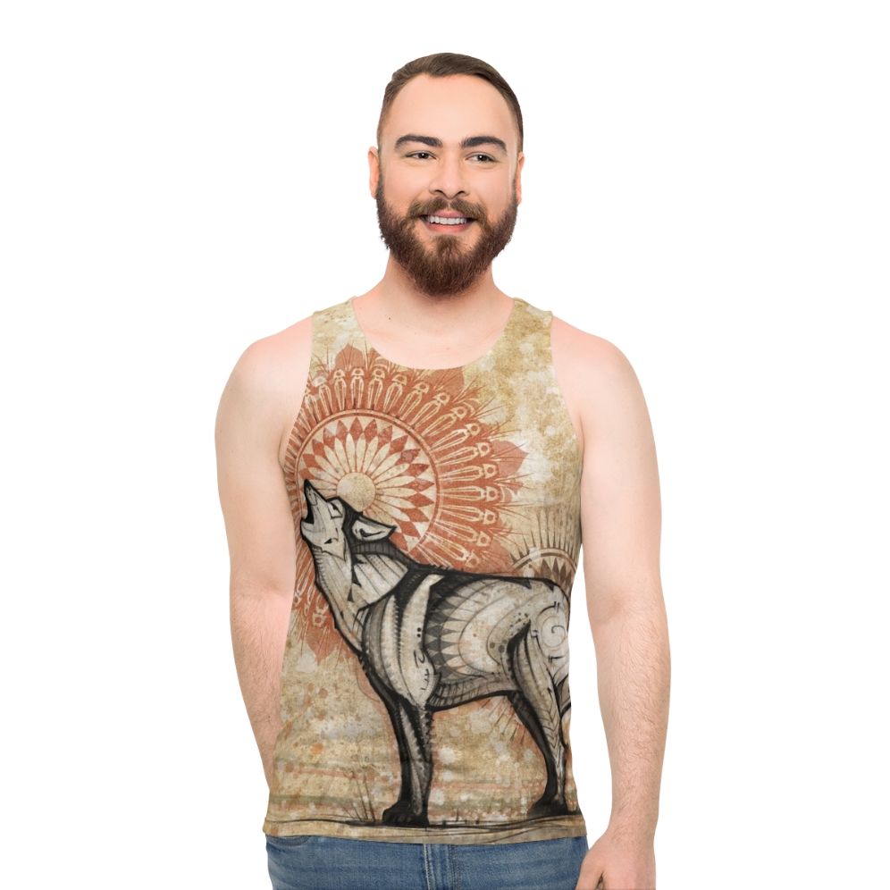 Wolf Totem Unisex Tank Top with Spiritual Mandala Design