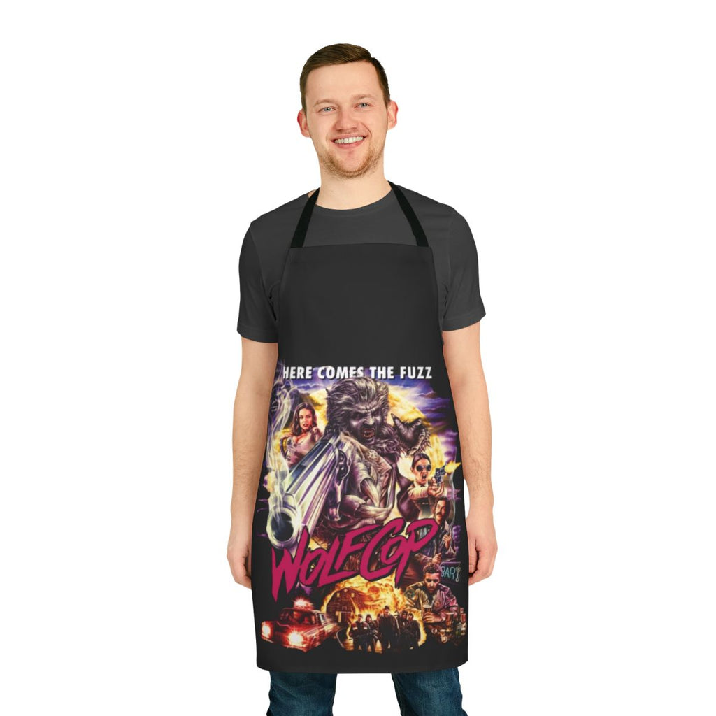 Wolfcop-inspired pop culture apron featuring a fun, horror-comedy design