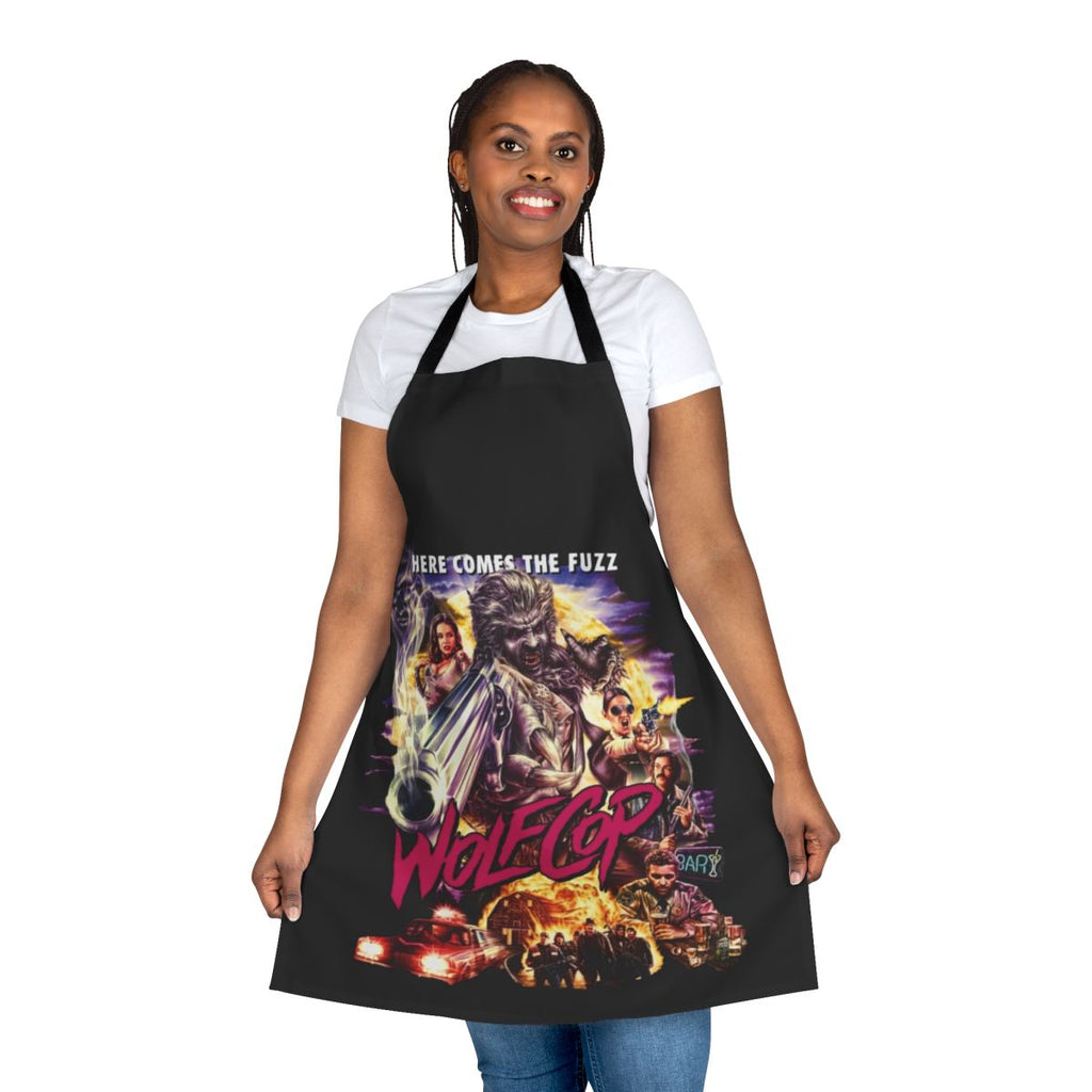 Wolfcop-inspired pop culture apron featuring a fun, horror-comedy design