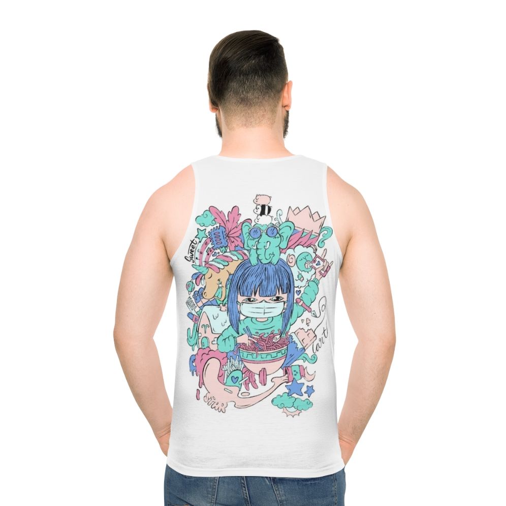 Unisex tank top featuring women's hobbies and cute animals like unicorns, bears, and elephants