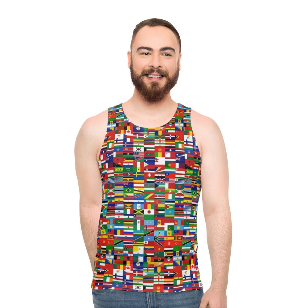 Unisex tank top featuring flags of the world