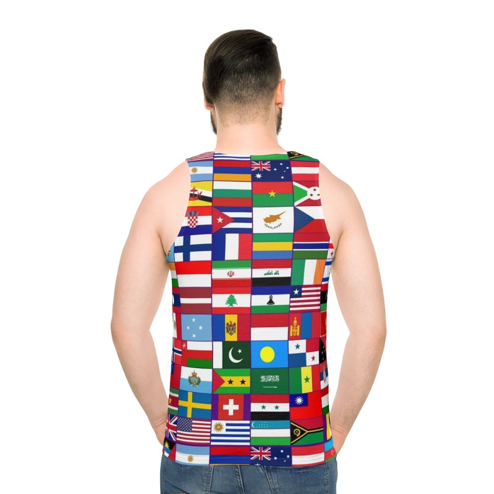 Unisex tank top with vibrant world flags design