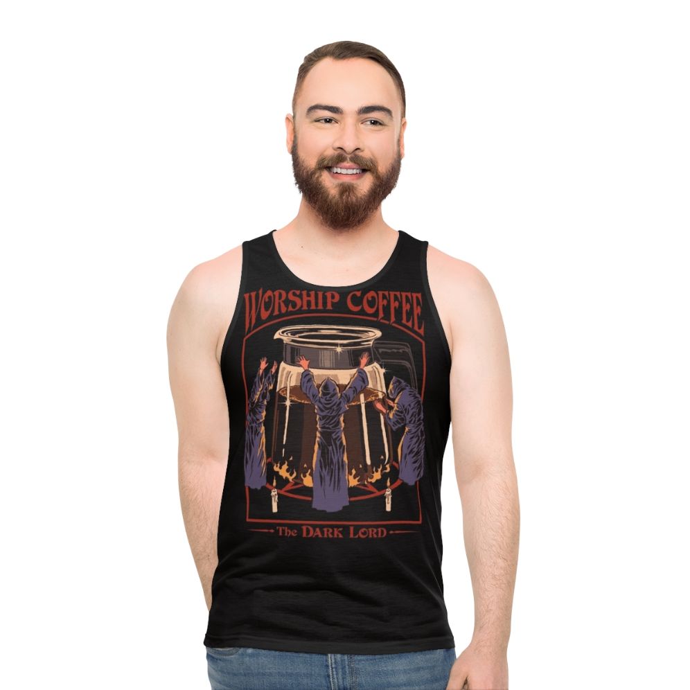 Unisex retro horror tank top with coffee lover design