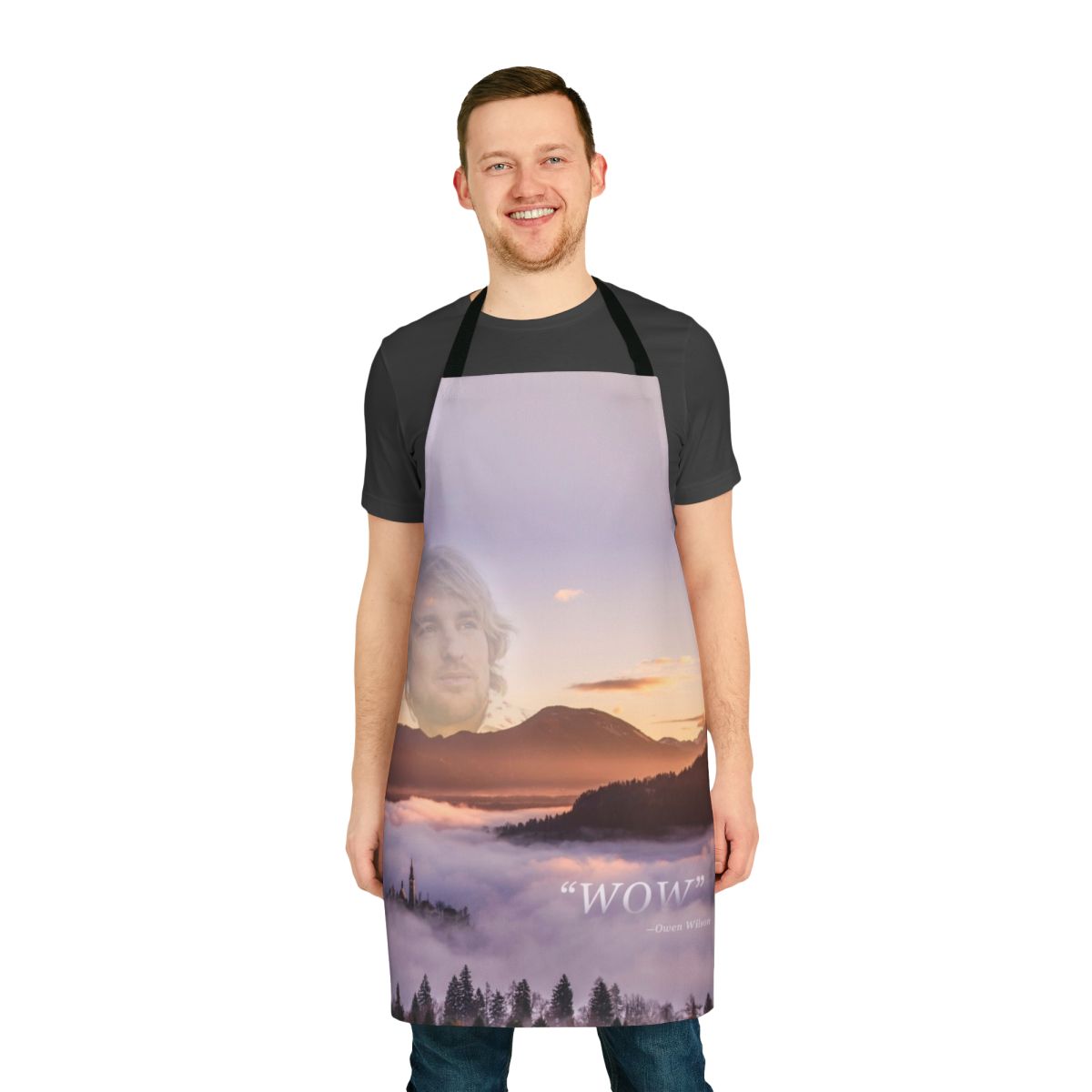 Apron featuring the iconic "Wow" catchphrase from Owen Wilson's films