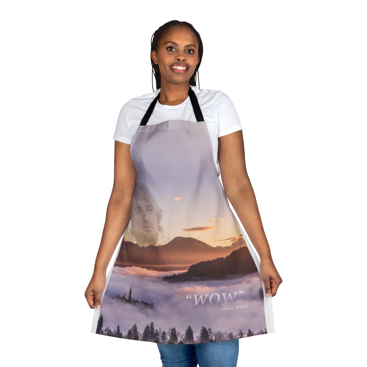 Apron featuring the iconic "Wow" catchphrase from Owen Wilson's films