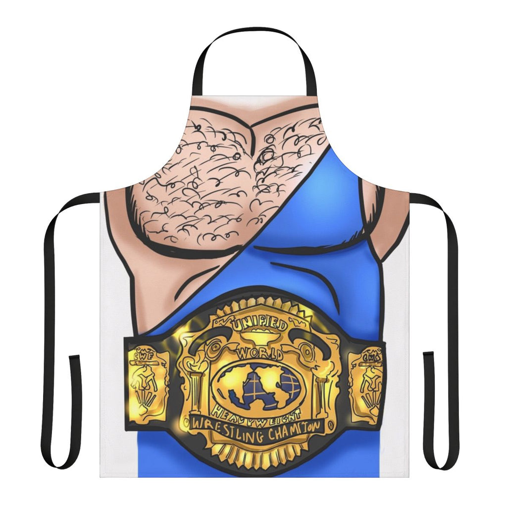 Wrestling-inspired apron featuring a championship belt design