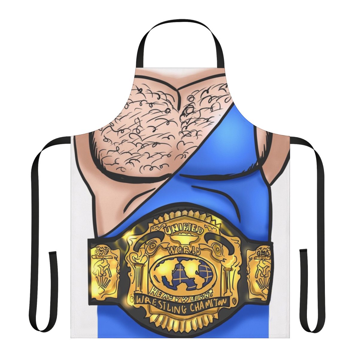 Wrestling-inspired apron featuring a championship belt design