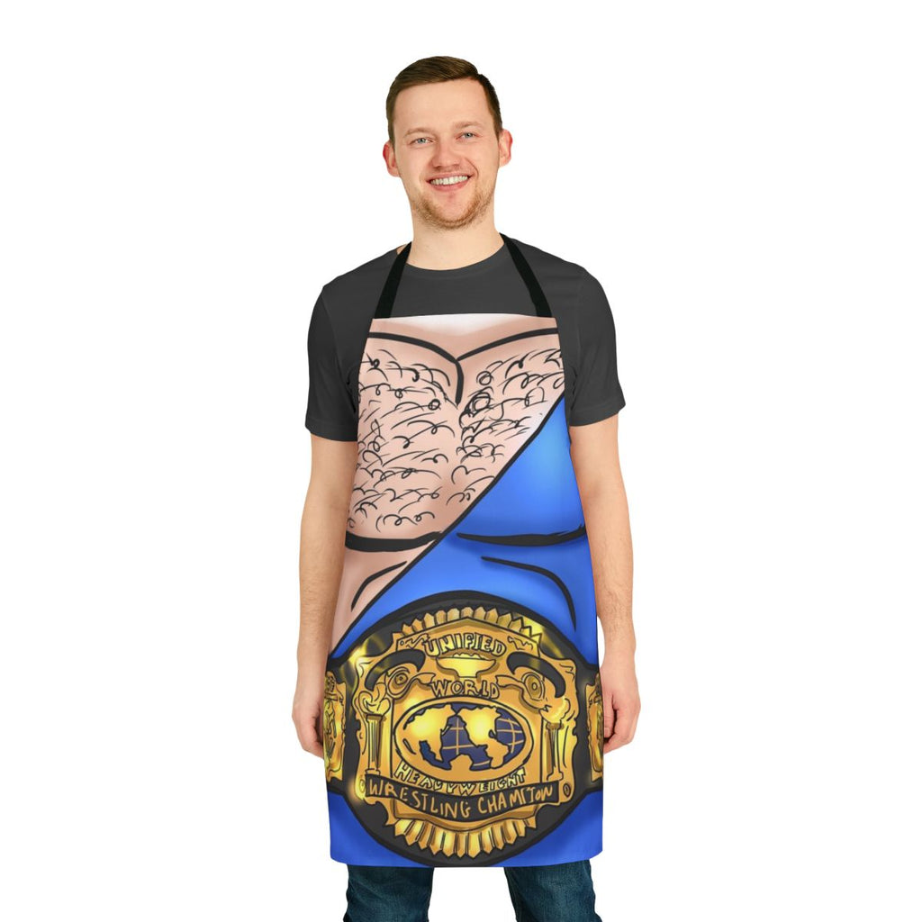 Wrestling-inspired apron featuring a championship belt design