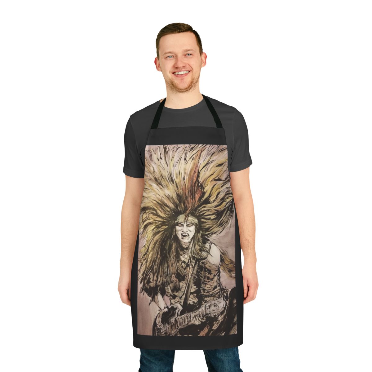 X Japan Inspired Apron featuring the image of Hide Hideto Matsumoto, the legendary guitarist of the iconic Japanese rock band.