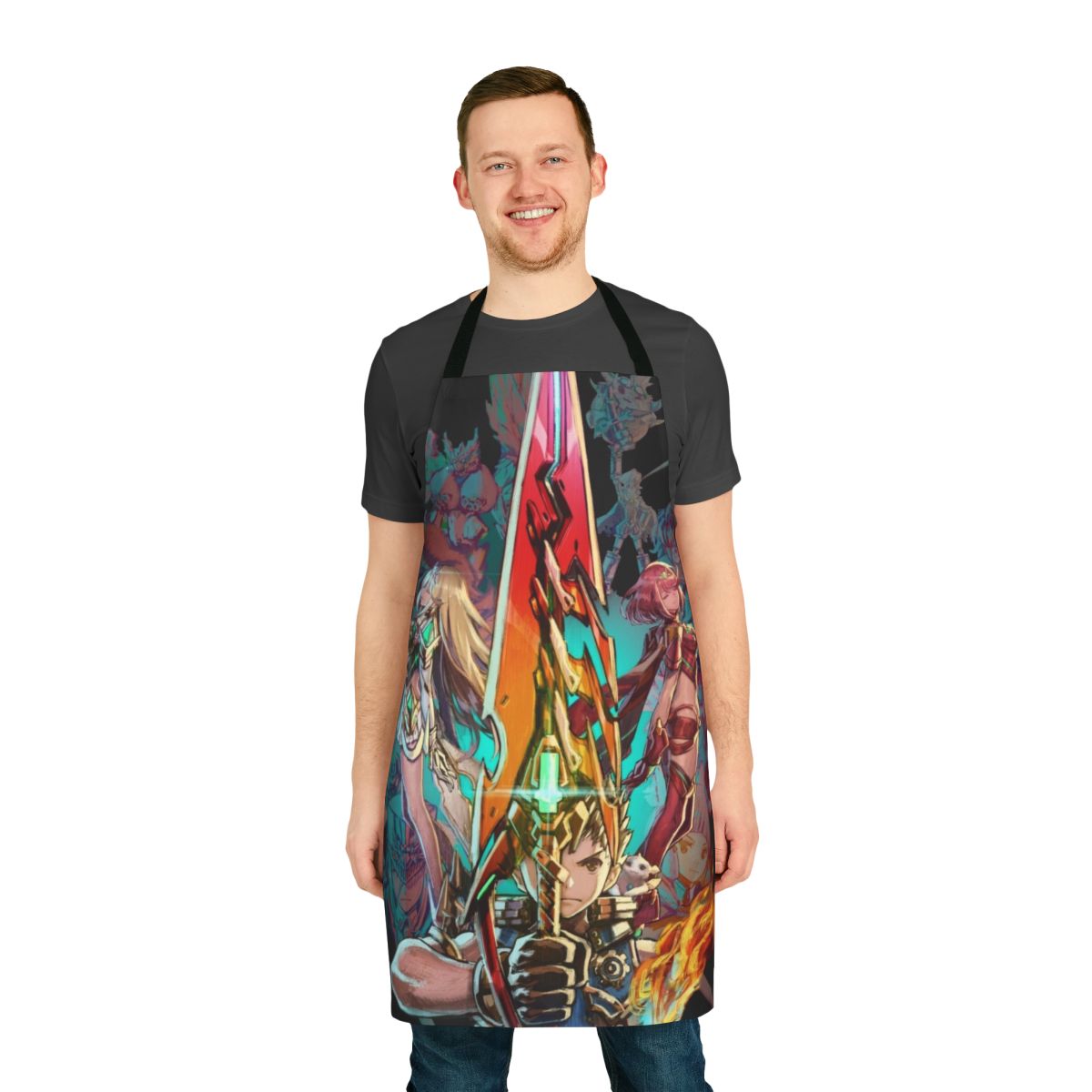 Xenoblade Chronicles themed apron featuring the Monado logo and Alrest landscape