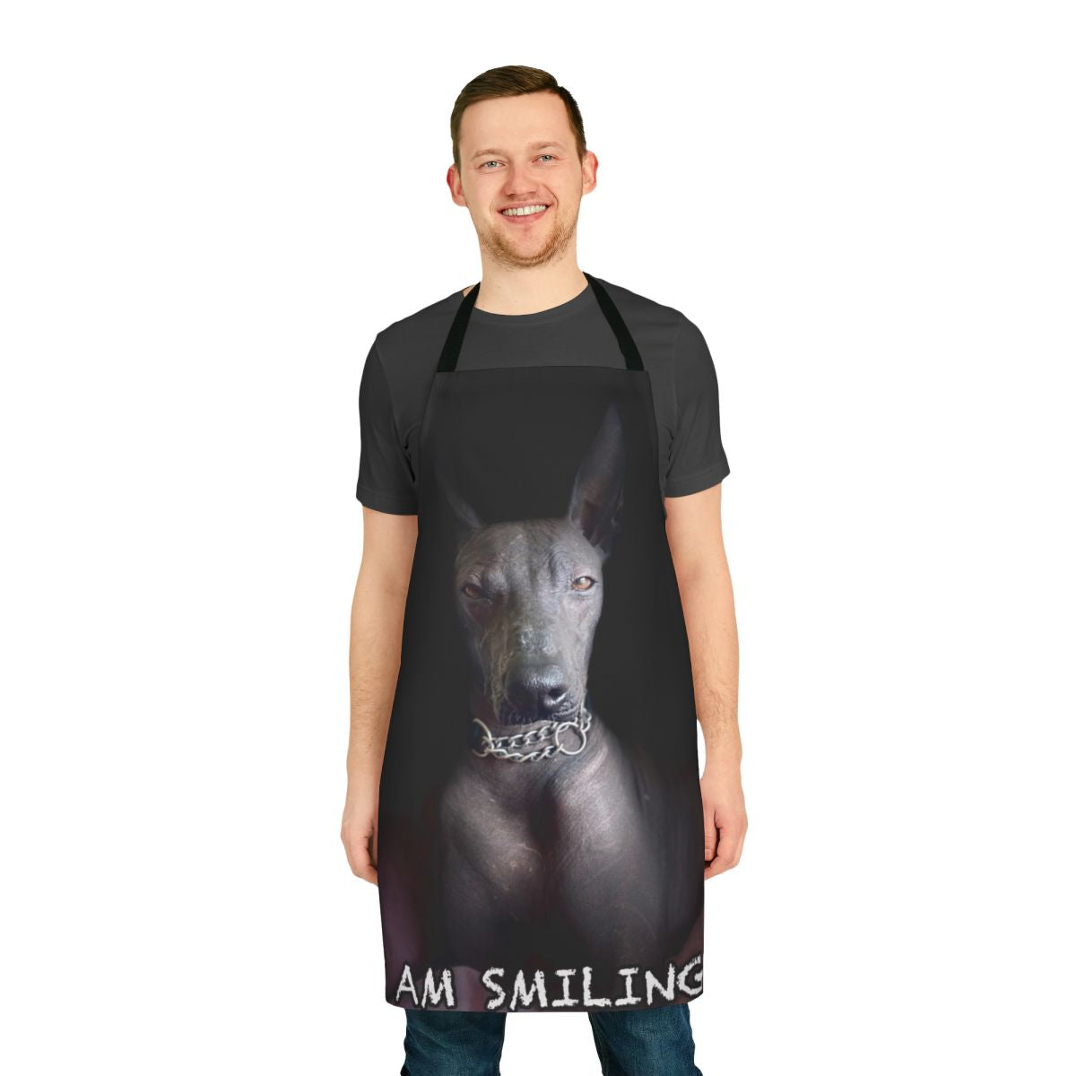 Xoloitzcuintle dog breed themed apron with a smiling design