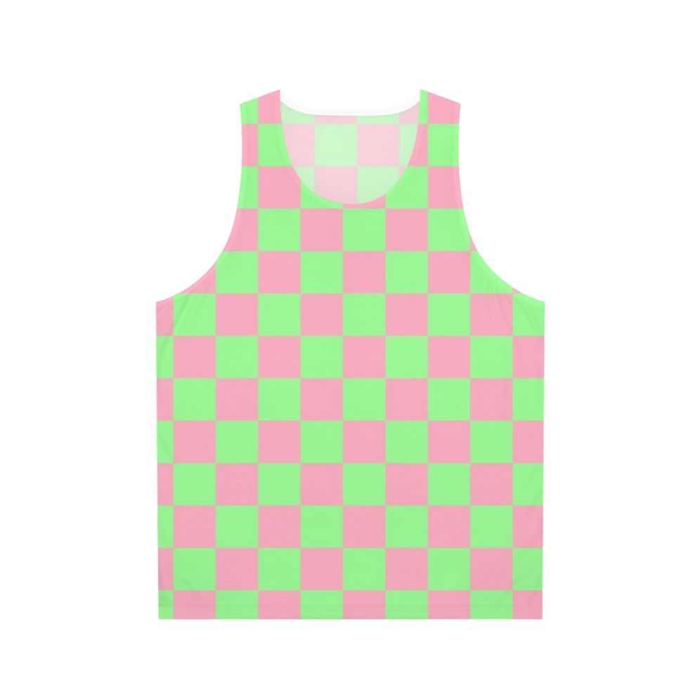 Y2K-inspired checkered unisex tank top in pink and green