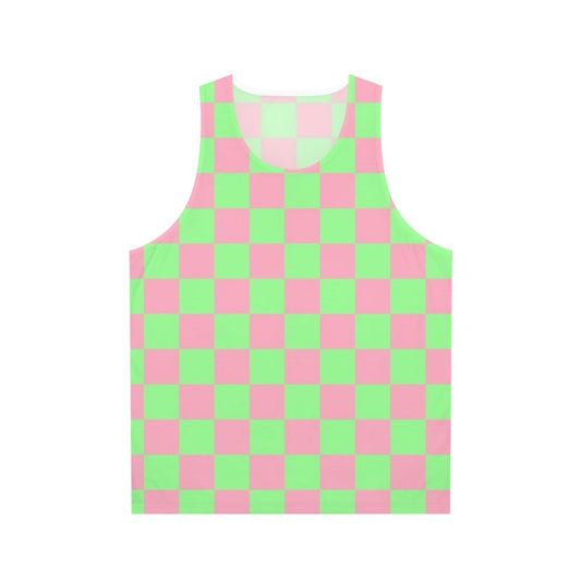 Y2K-inspired checkered unisex tank top in pink and green