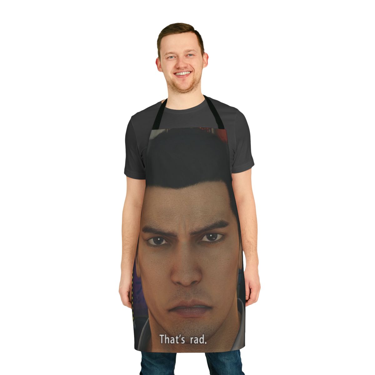 Yakuza-inspired apron featuring Kiryu Kazuma, the iconic protagonist from the Ryu ga Gotoku series