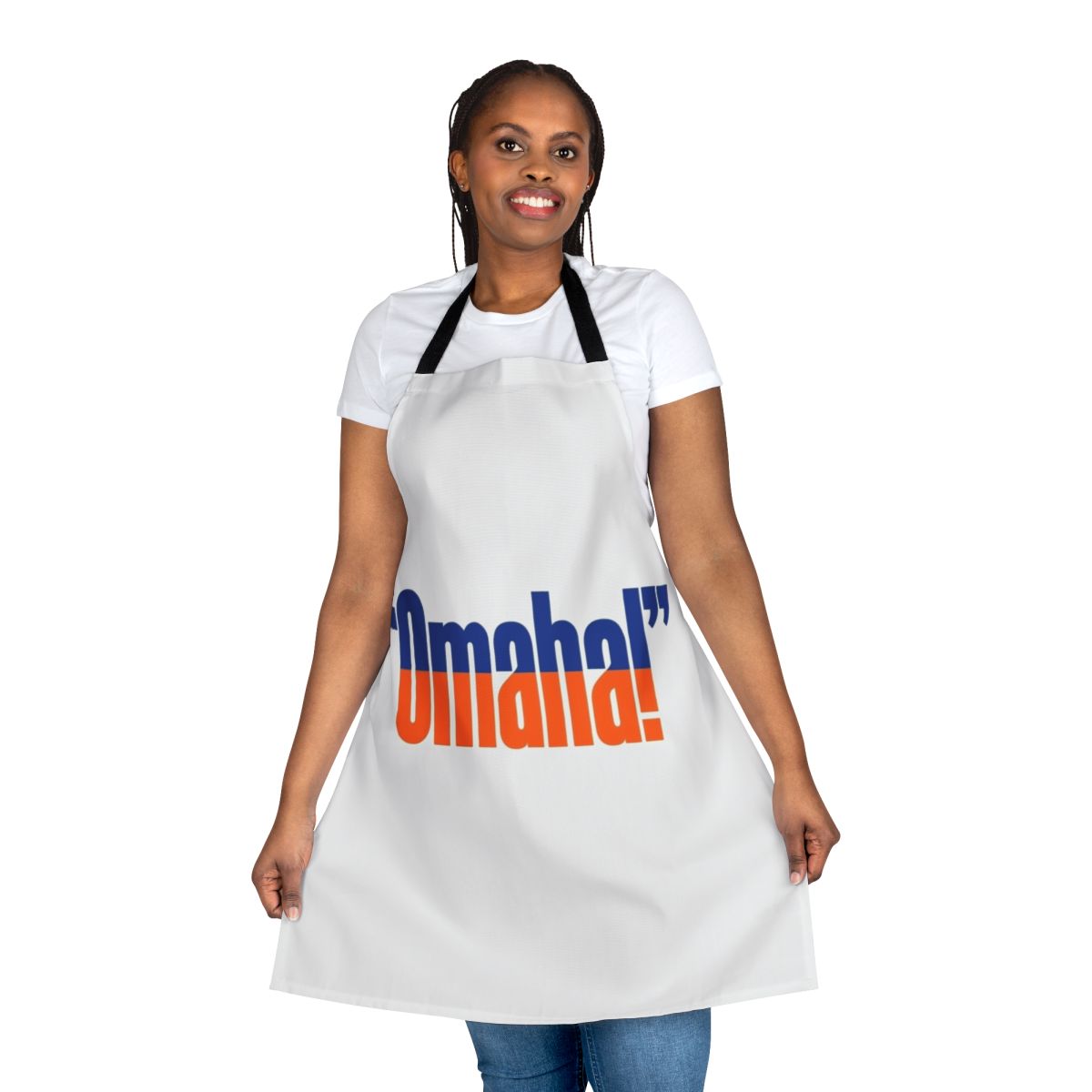 Yell apron featuring Denver Broncos colors and design