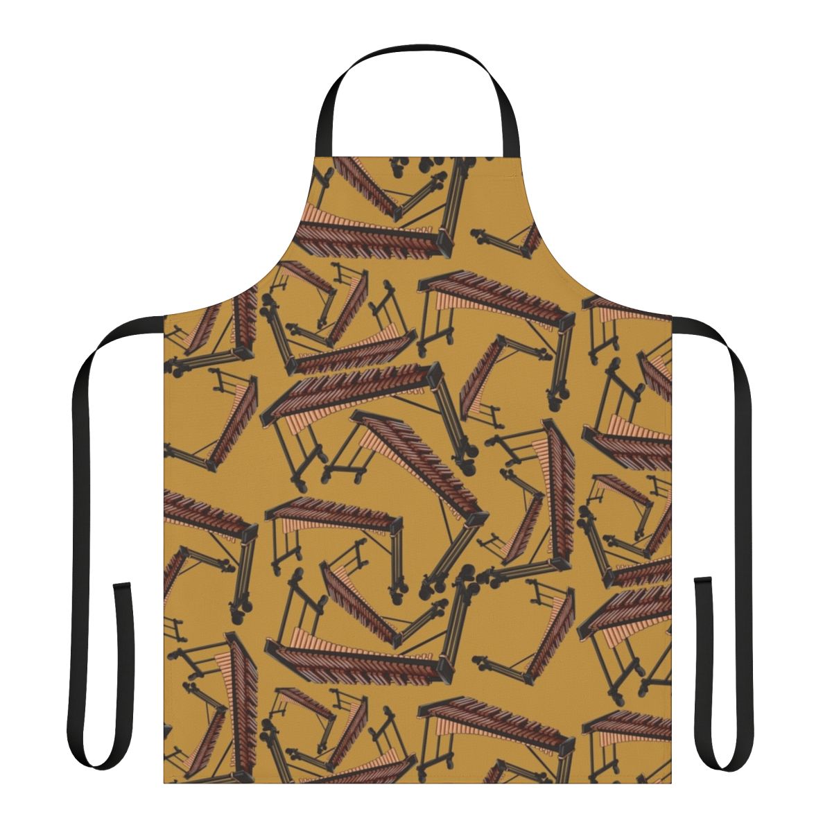 Yellow apron featuring a vibrant xylophone musical instrument pattern
