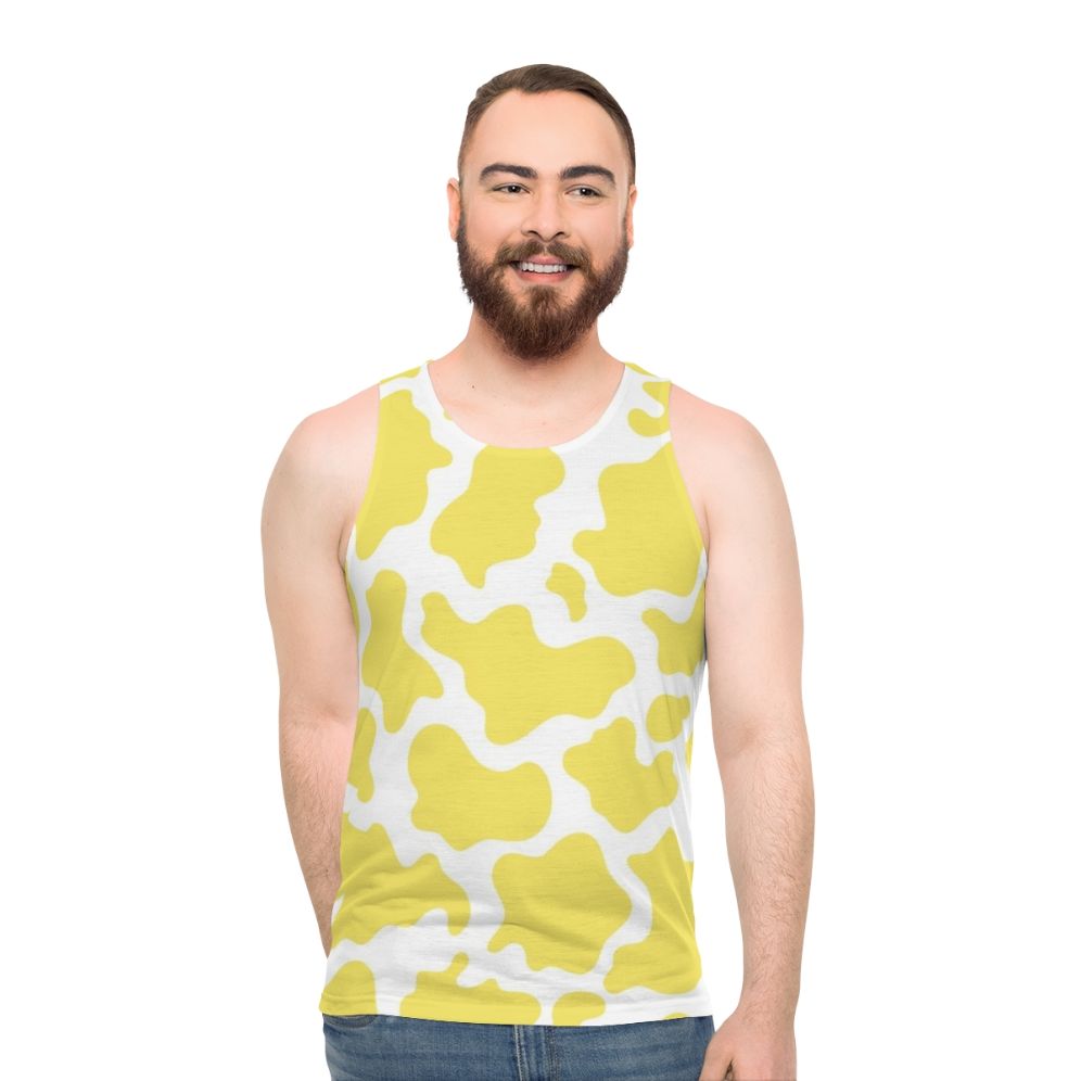 Yellow cow print unisex tank top