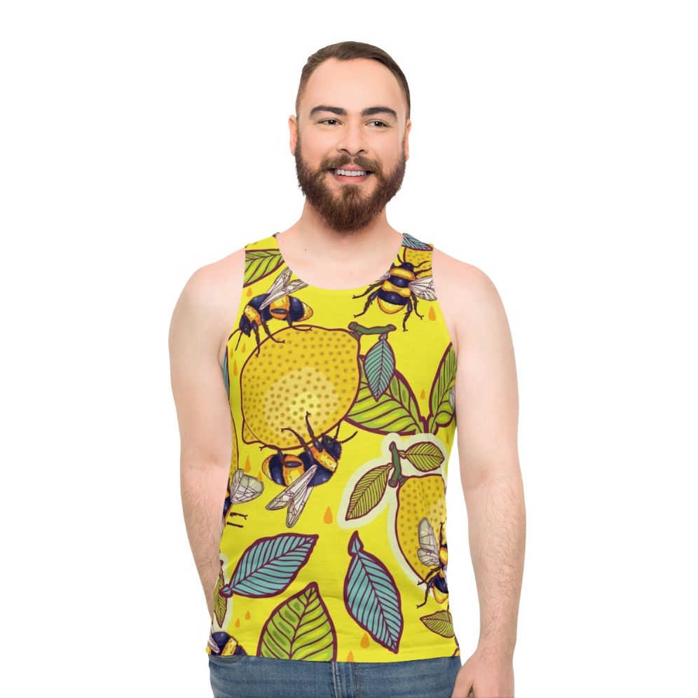 Yellow Lemon and Bee Garden Unisex Tank Top