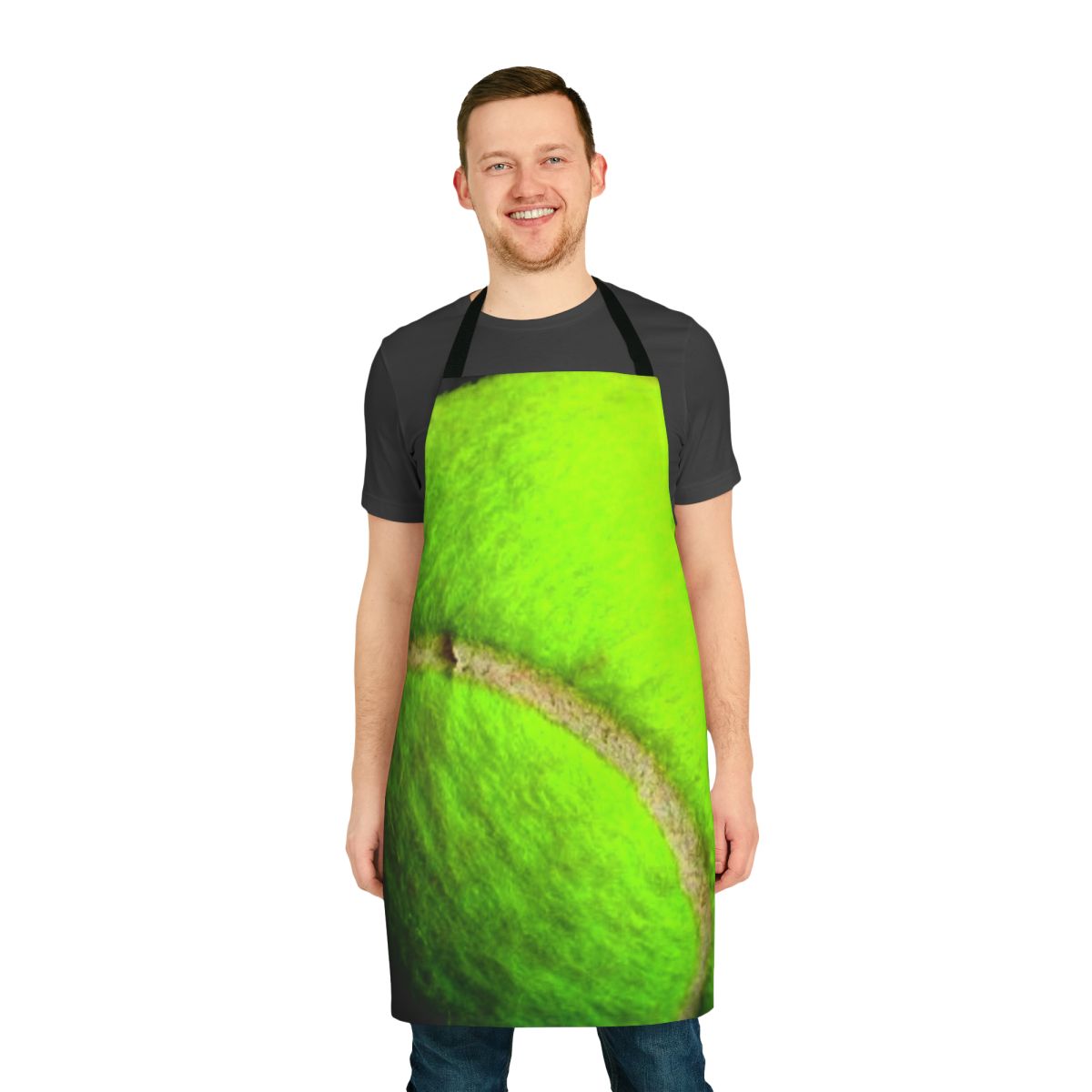 Yellow apron with tennis ball design, perfect for tennis enthusiasts