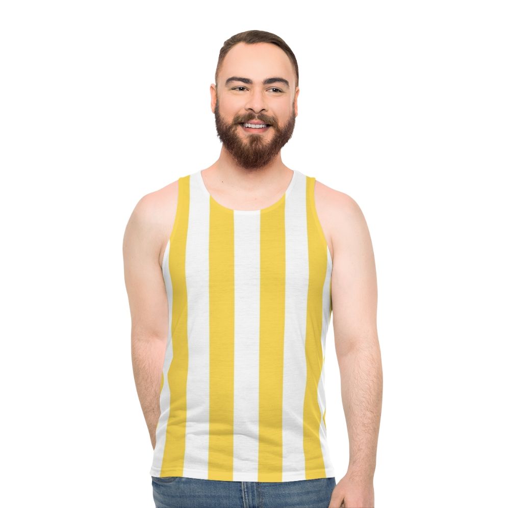 Yellow and white vertical striped unisex tank top
