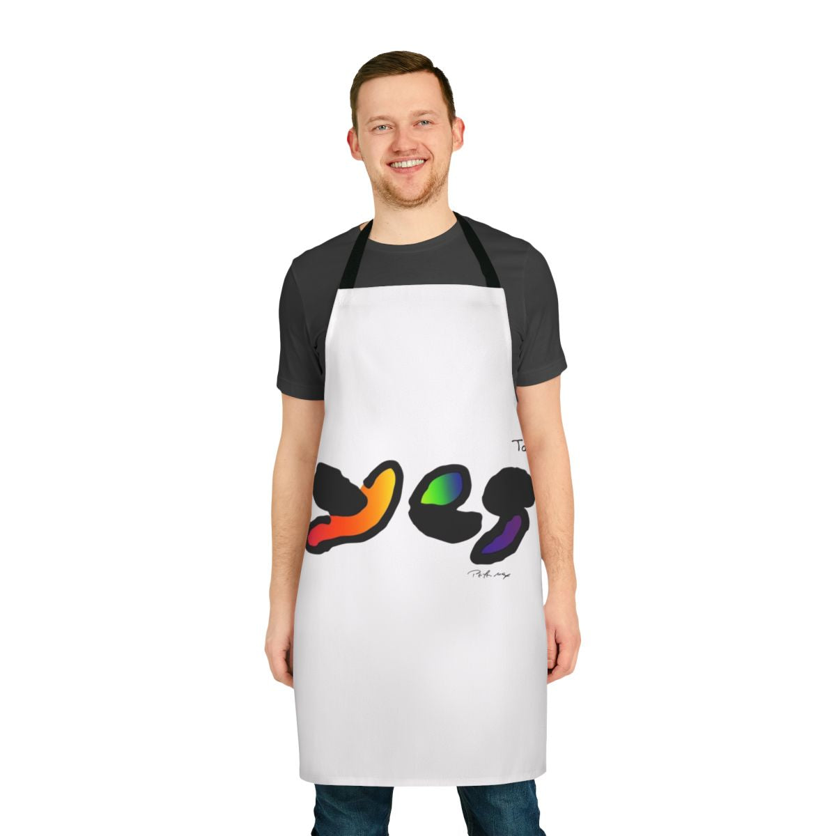 Yes Talk music-themed apron with band members' names