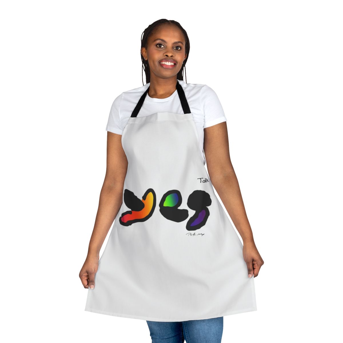 Yes Talk music-themed apron with band members' names
