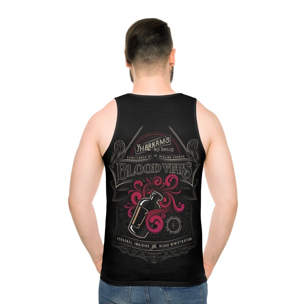 Yharnam's Blood Vials Unisex Tank Top featuring a gothic and Lovecraft-inspired design