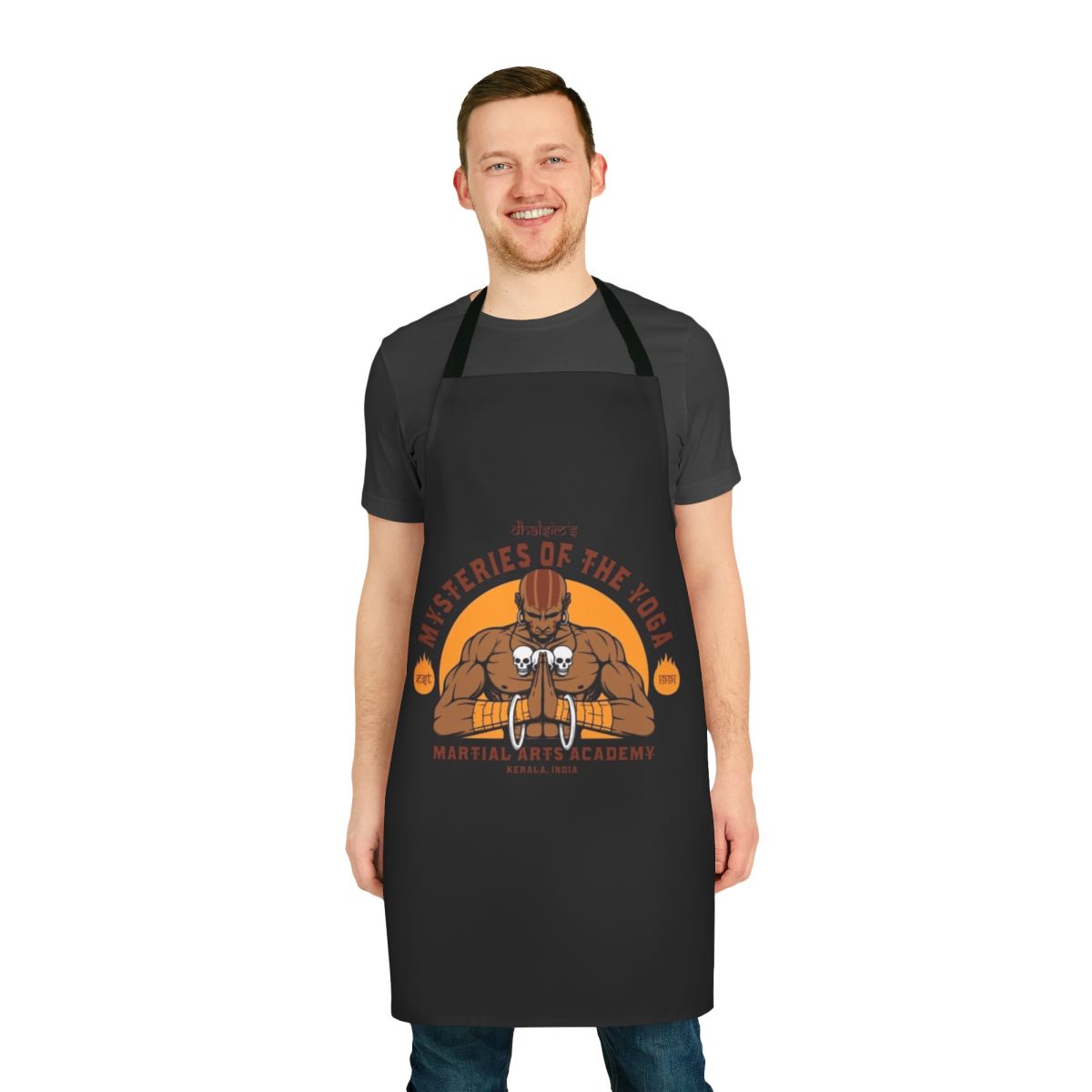 Yoga martial arts-themed apron for fitness, gaming, and meditation