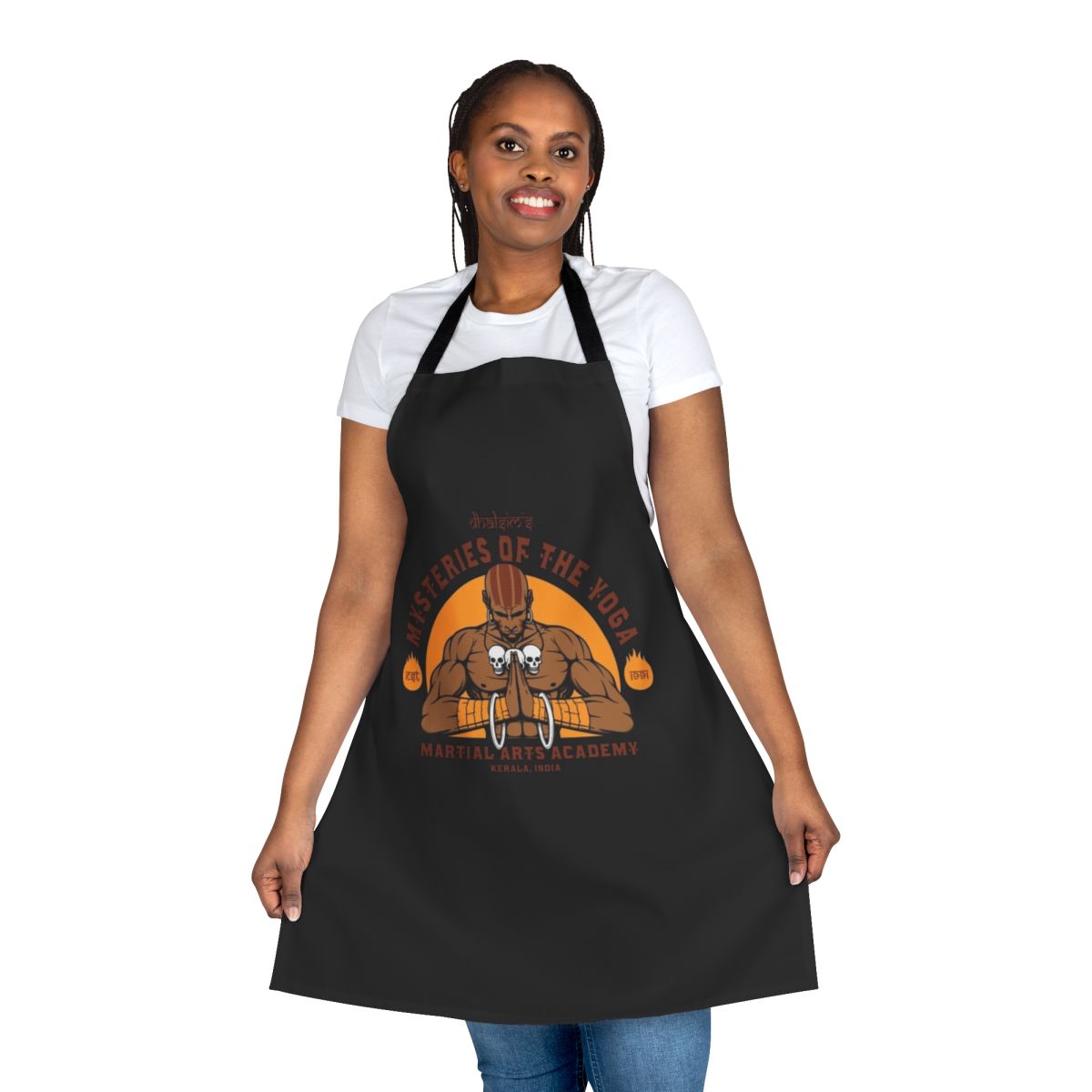 Yoga martial arts-themed apron for fitness, gaming, and meditation