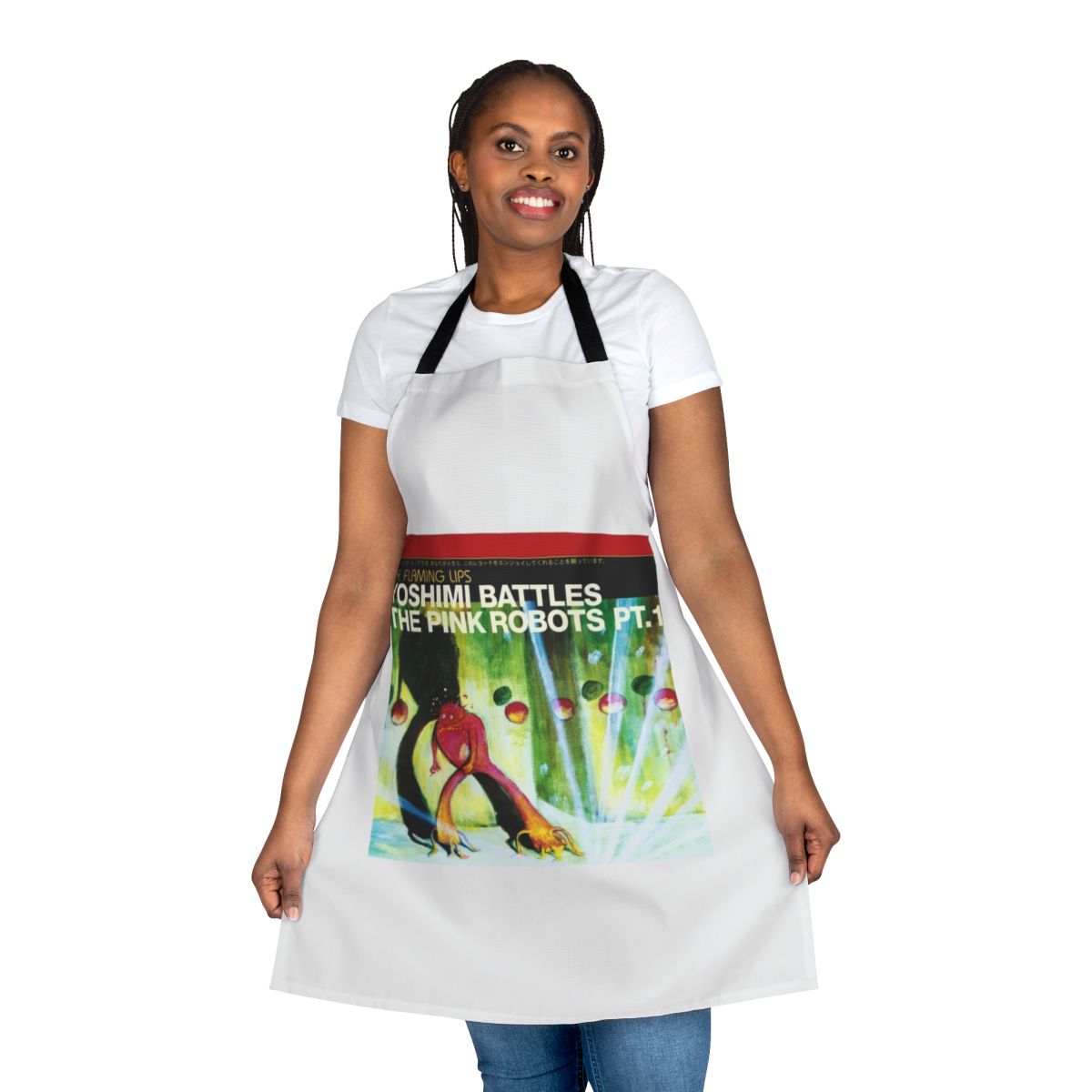 Yoshimi Battles The Pink Robots inspired apron with robot and sci-fi graphics