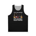 Unisex tank top with "You Can Never Have Too Many Guitars" text