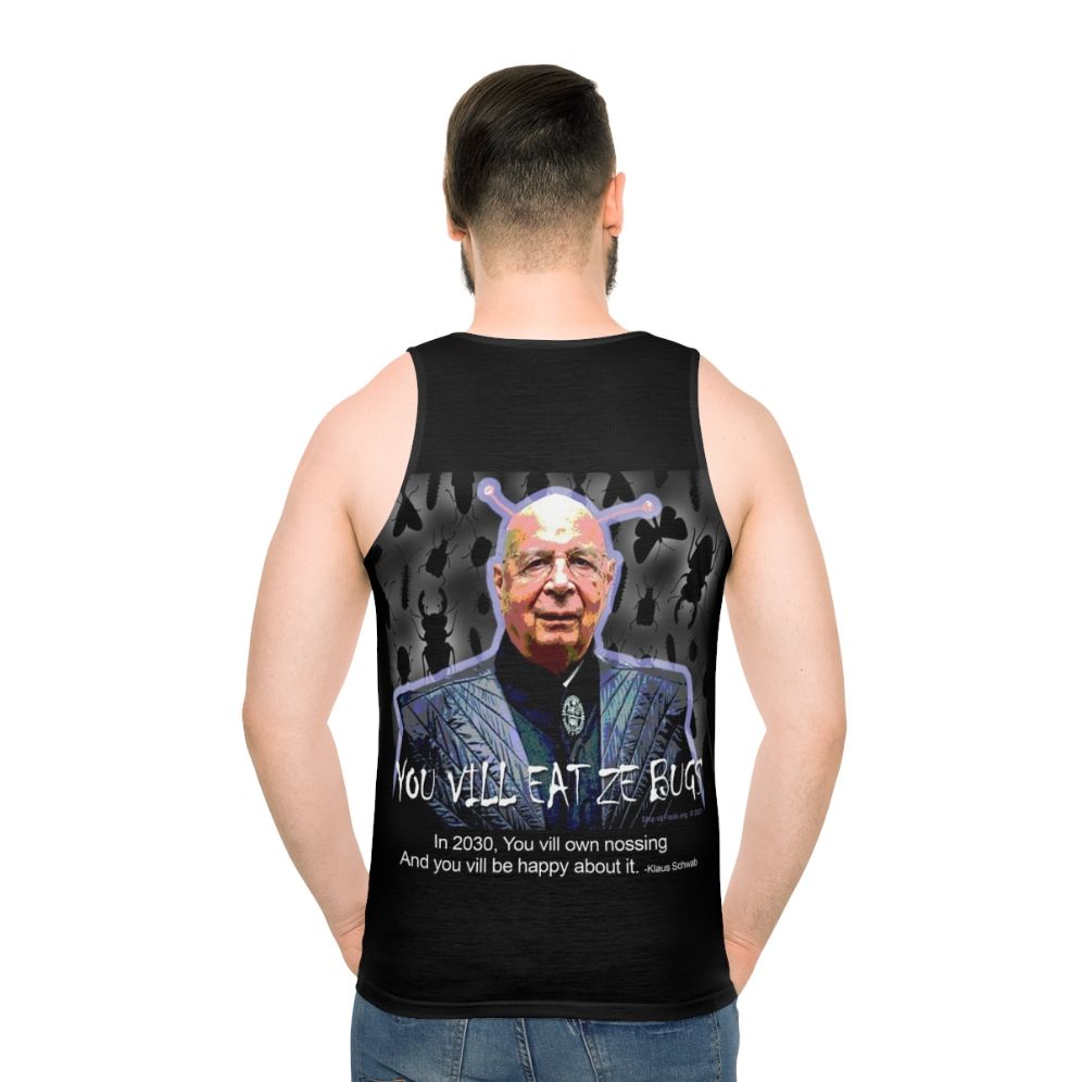 Unisex tank top with "You Will Eat the Bugs" message