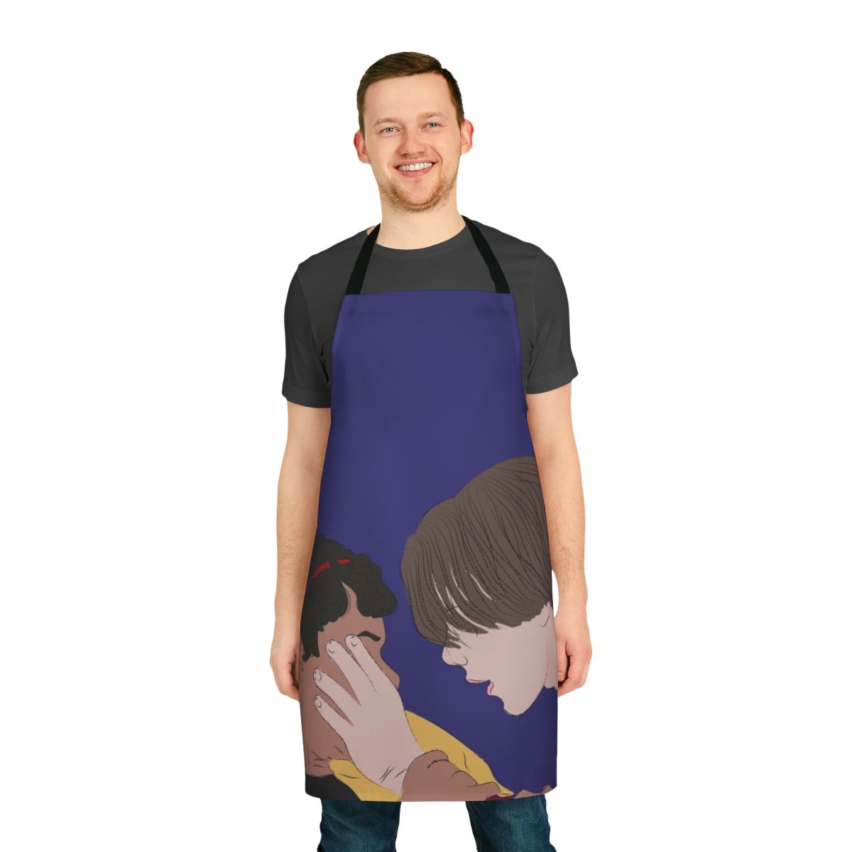Young Royals inspired apron featuring a minimalist line art design of Prince Wilhelm and Simon Eriksson