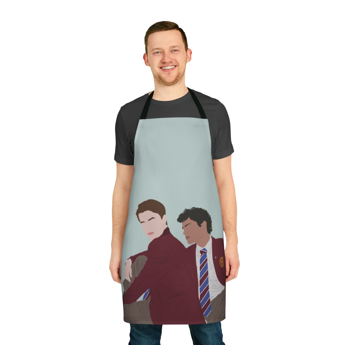 Young Royals inspired apron featuring a minimalist line art design of Prince Wilhelm and Simon Eriksson